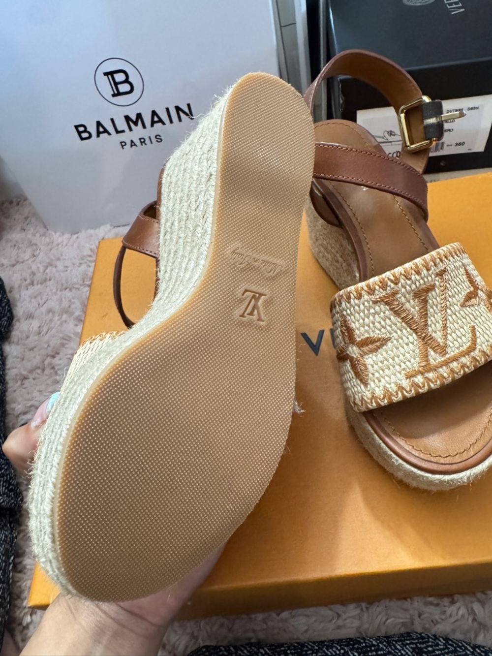 Louis Vuitton Tan and Natural Woven Platform Wedges - Picture 3 of 3